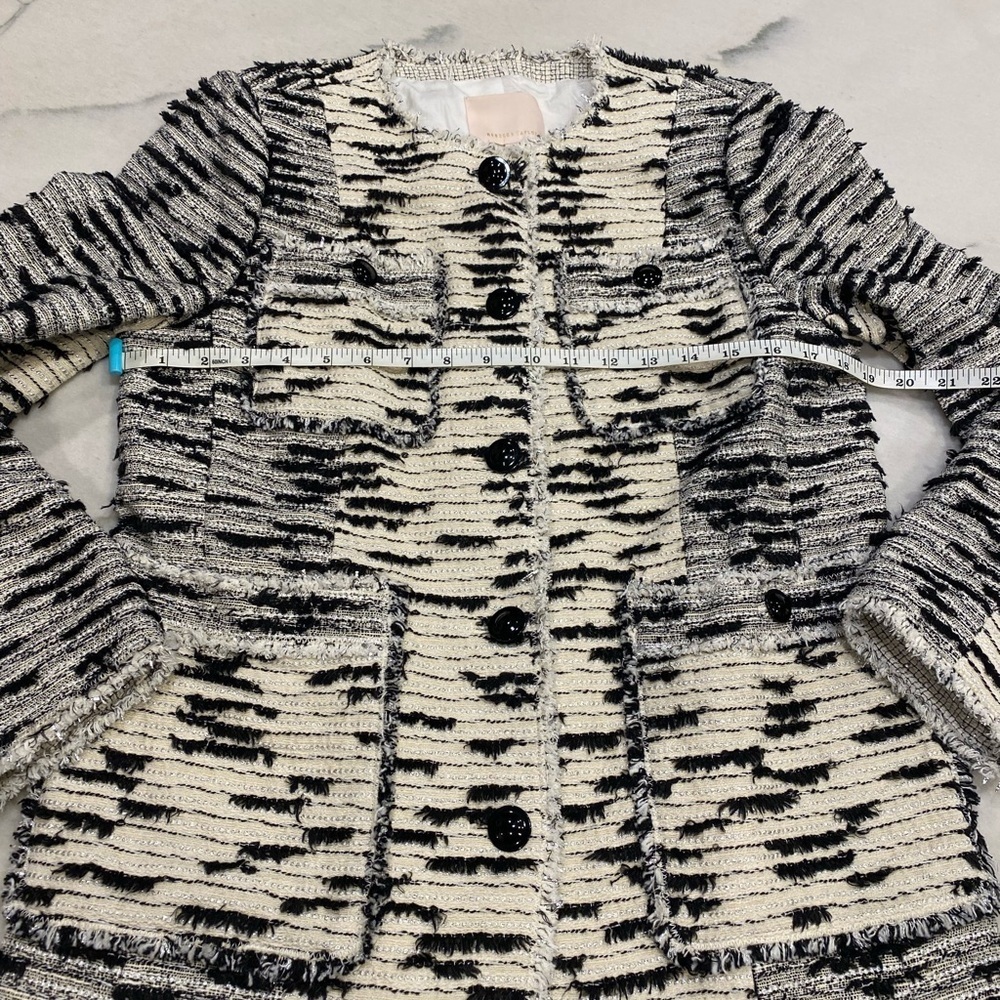 Rebecca Taylor Tweed Jacket Size 10 Black Cream Metallic - Picture 5 of 15